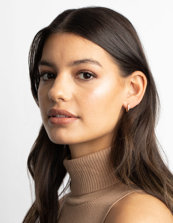 Gold Diamante Rectangular Huggie Hoop Earrings