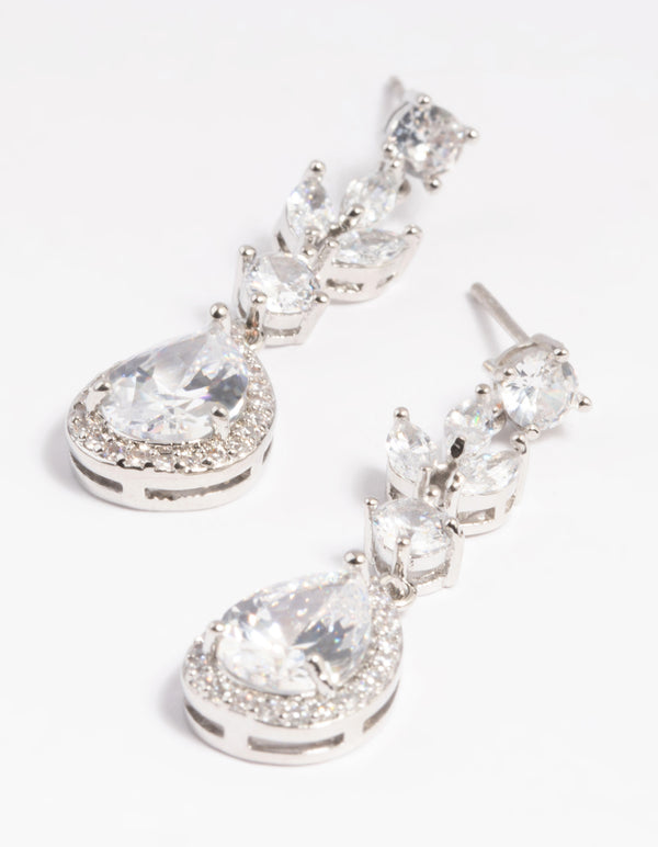 Silver Diamond Simulant Teardrop Earrings