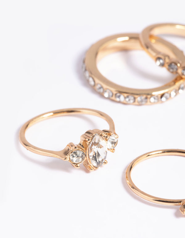 Gold Diamante Ring Stack Pack