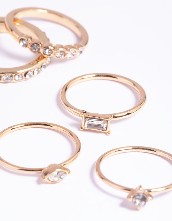Gold Diamante Ring Stack Pack