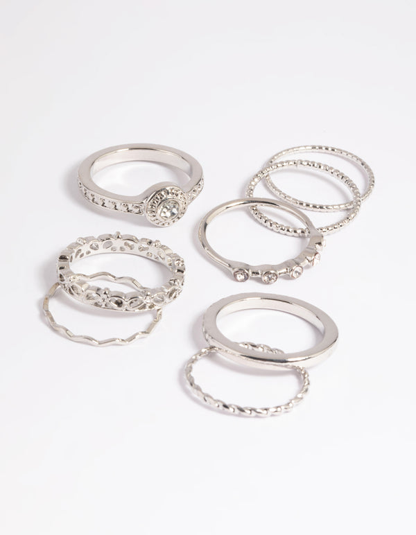 Rhodium Classic Ring Stack Pack