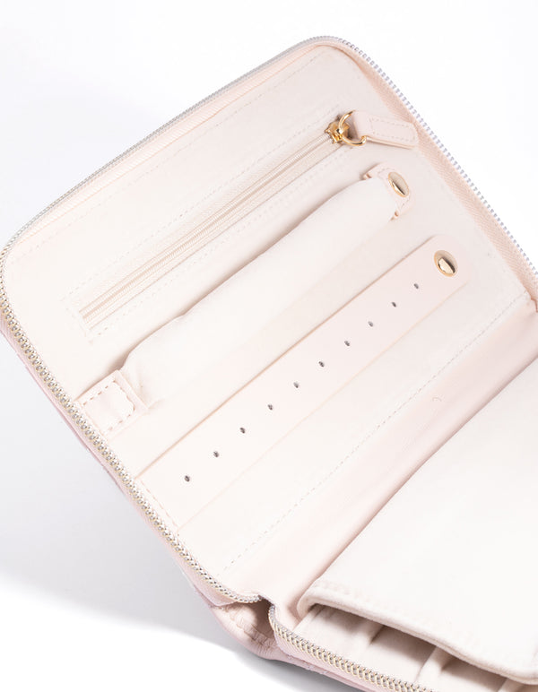 Blush Quilted Faux Leather Jewellery Travel Case