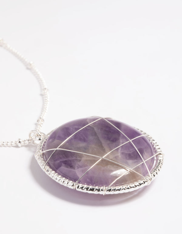 Amethyst Caged Stone Long Necklace
