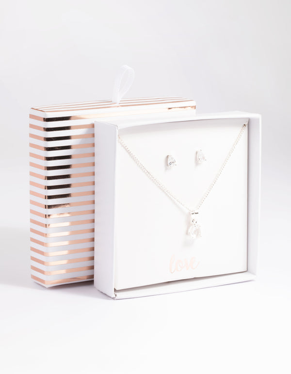 Silver Pear Solitaire Earrings & Necklace Giftbox