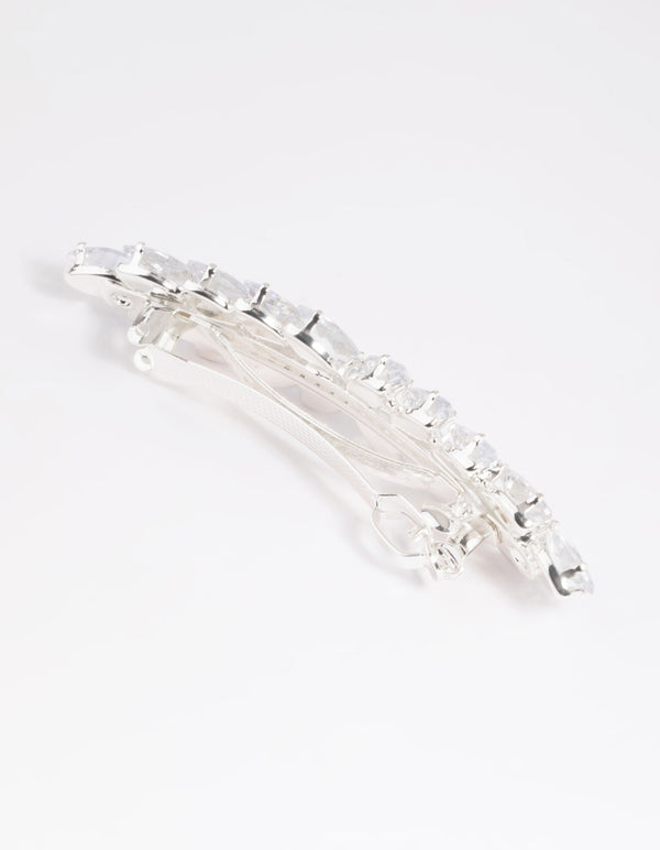 Silver Diamante Navette Barette Clip