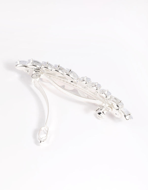 Silver Diamante Navette Barette Clip