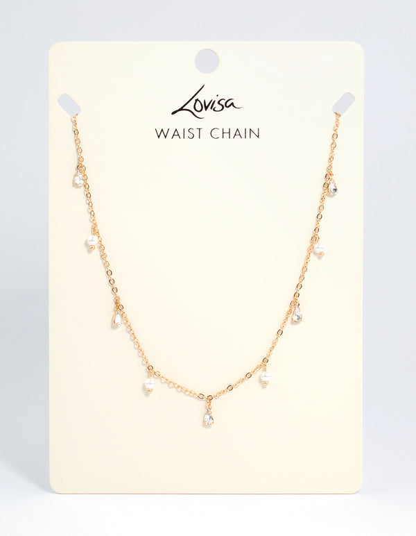 Gold Diamante & Pearl Waist Chain