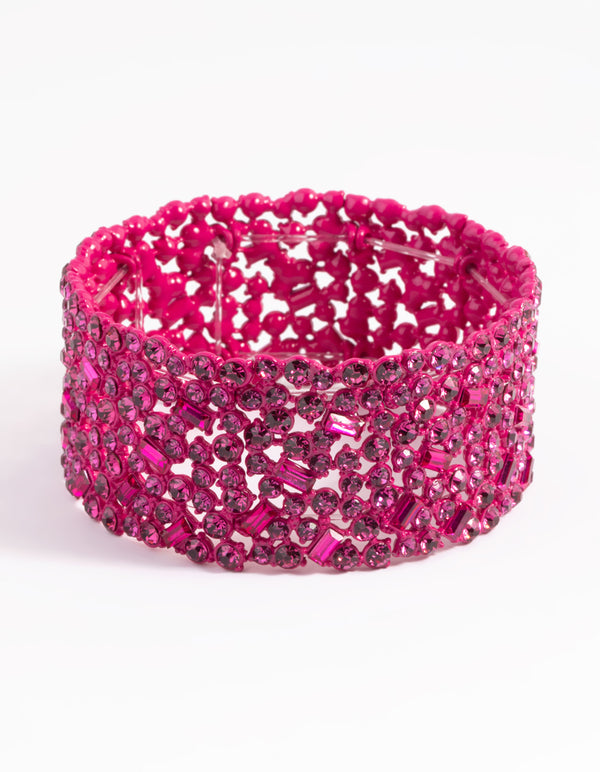 Matte Pink Embellished Stone Stretch Bracelet
