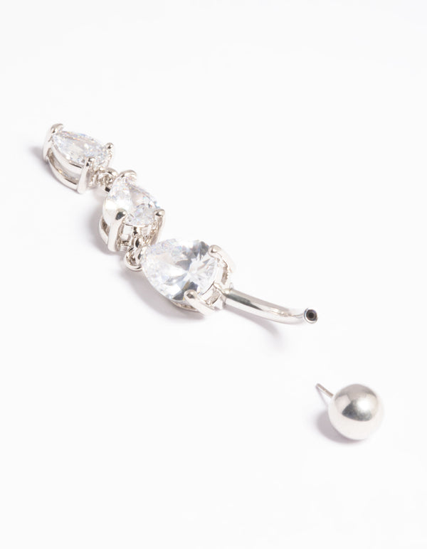 Platinum Plated Threadless Crystal Pear Belly Bar