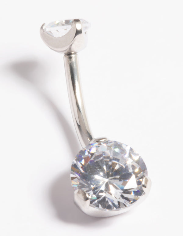 Platinum Plated Threadless Cubic Zirconia Belly Bar
