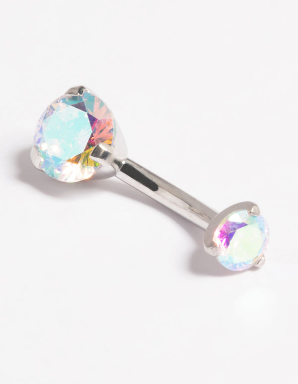 Platinum Plated Titanium Threadless Iridescent Belly Bar