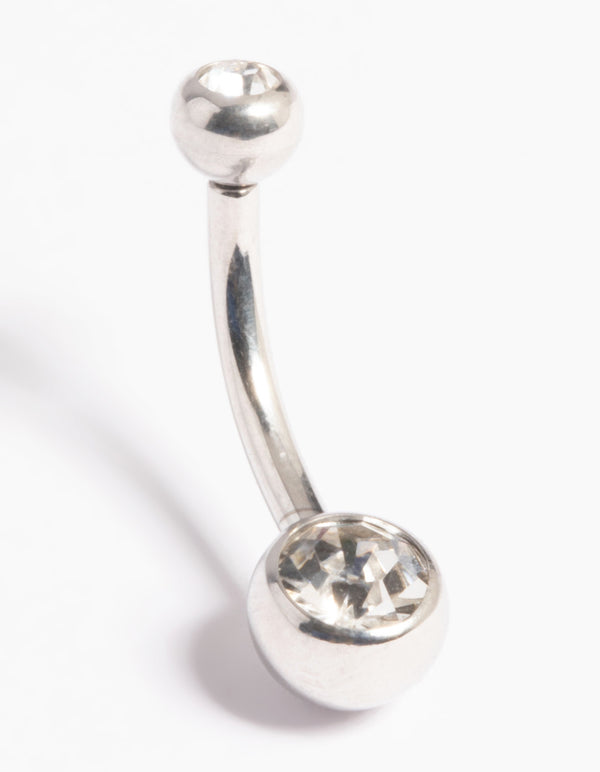 Platinum Plated Titanium Threadless Bezel Belly Bar