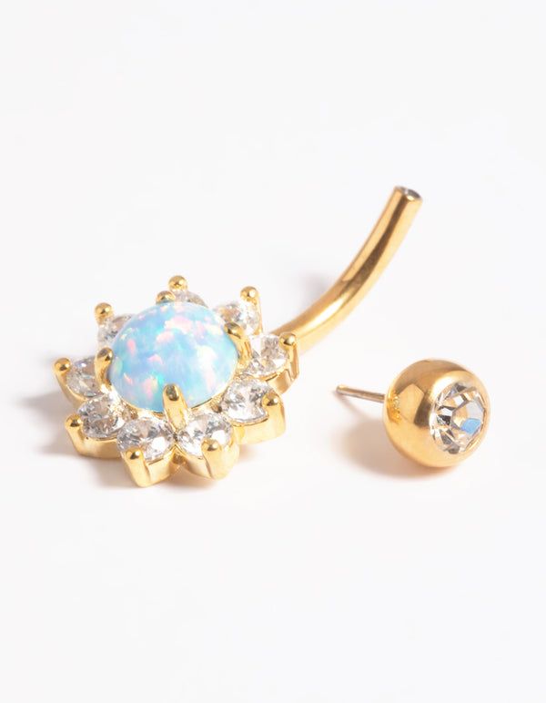 Gold Plated Titanium Threadless Opal Flower Belly Bar