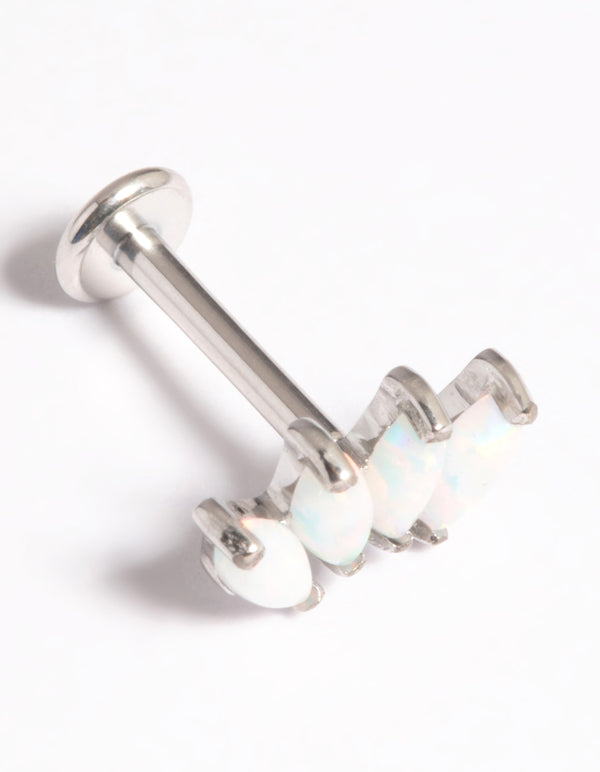 Platinum Plated Titanium Threadless White Opal Marquise Flat Back Pack