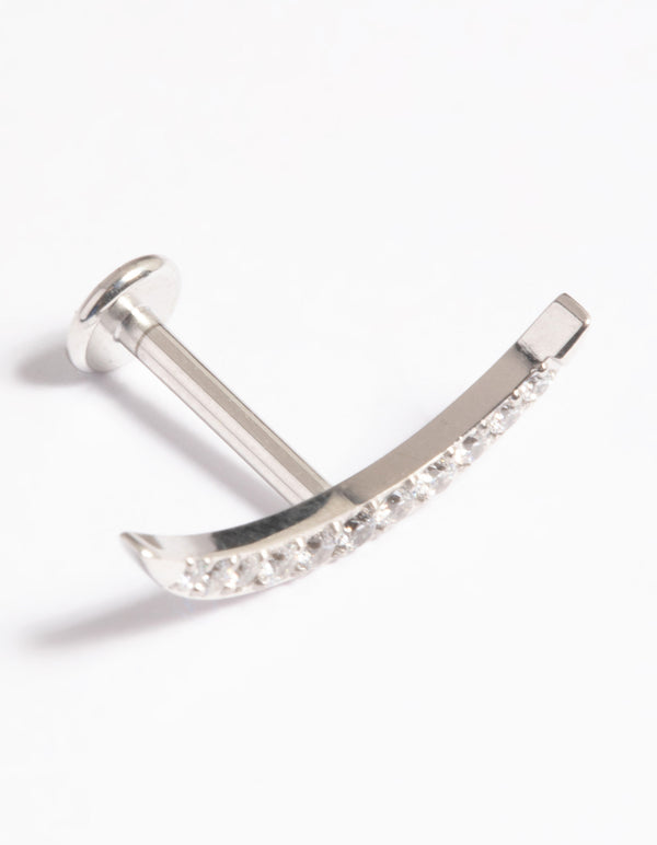Platinum Plated Titanium Threadless Cubic Zirconia Half Moon Flat Back Pack