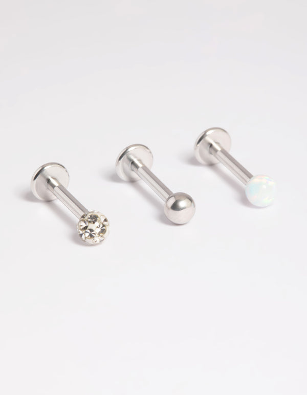 Platinum Plated Titanium Threadless Opal Flat Back Pack