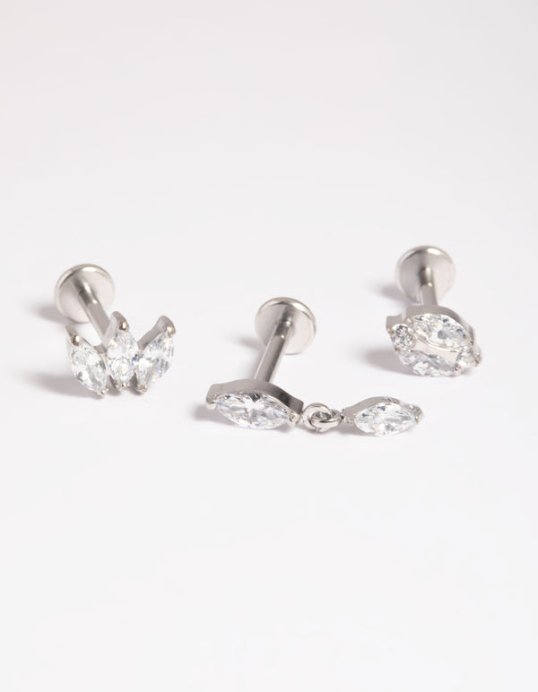 Platinum Plated Titanium Threadless Crystal Marquise Flat Back Pack