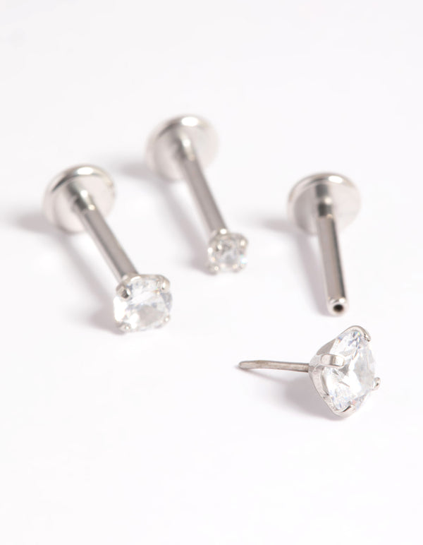 Platinum Plated Titanium Threadless Cubic Zirconia Flat Back Pack