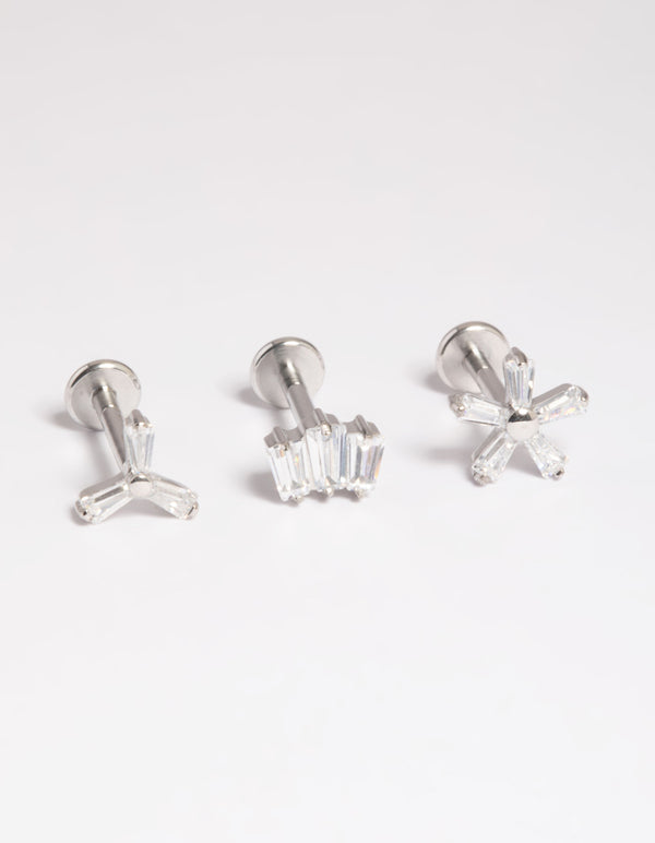 Platinum Plated Titanium Threadless Marquise Flower Flat Back Pack