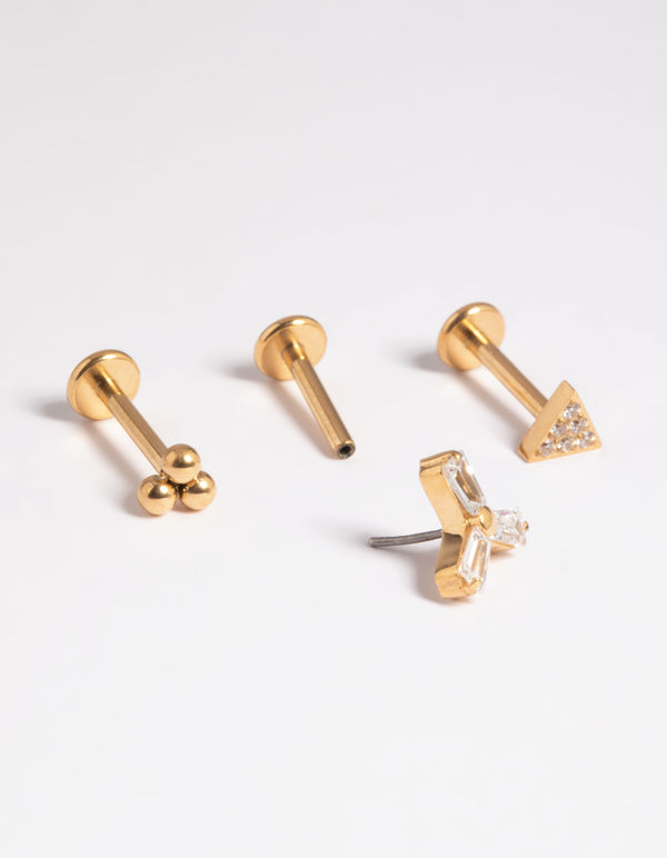 Gold Plated Titanium Threadless Cubic Zirconia Fan Flat Back Pack