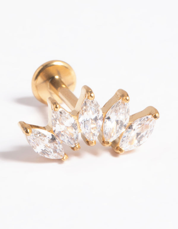 Gold Plated Titanium Threadless Crystal Marquise Flat Back