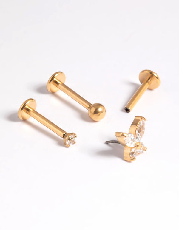 Gold Plated Titanium Threadless Butterfly Flat Back Pack