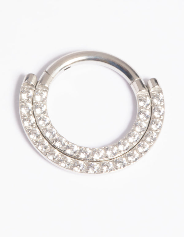 Platinum Plated Titanium Cubic Zirconia Statement Clicker Ring