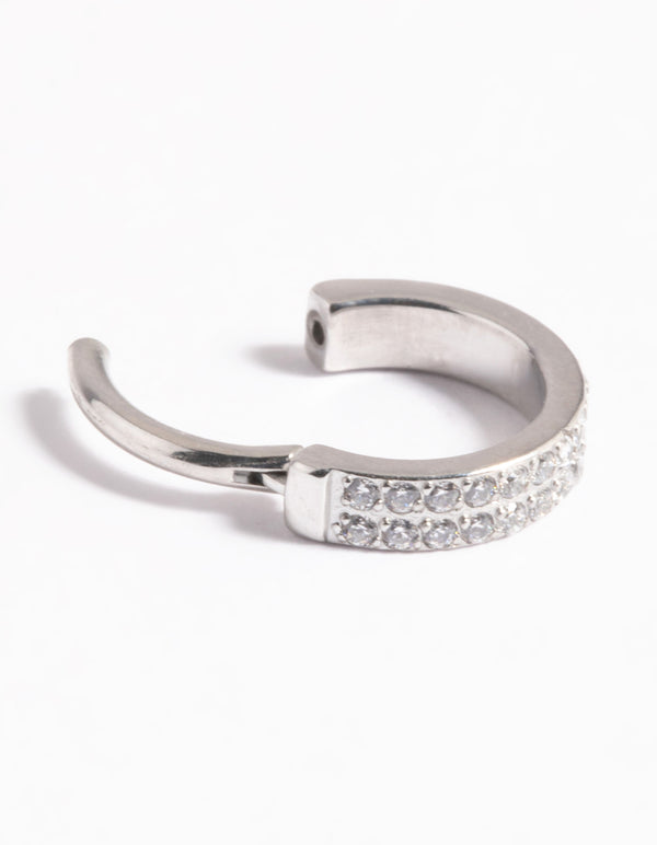 Platinum Plated Titanium Cubic Zirconia Clicker Ring