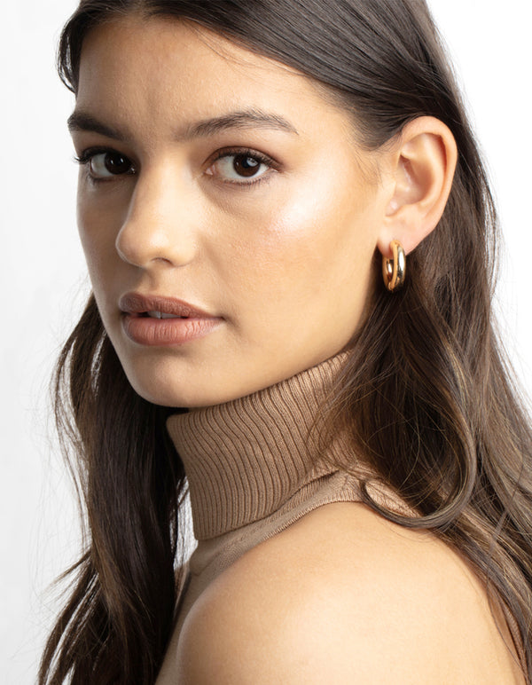 Gold Chunky Huggie Hoop Earrings