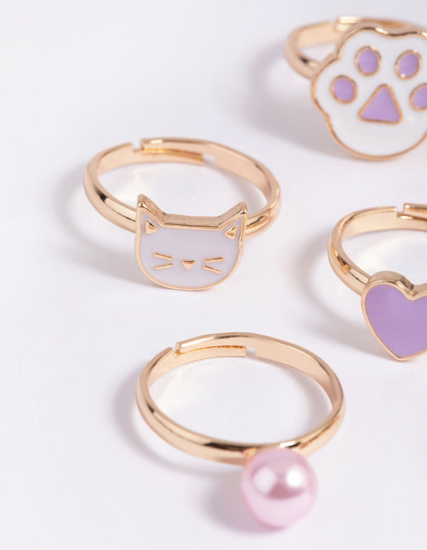 Kids Purple Cat Paw Ring 6-Pack