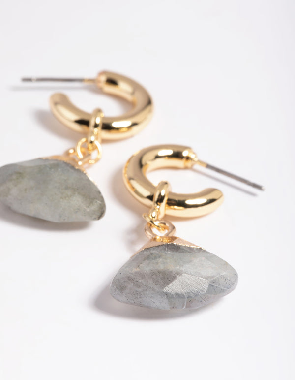 Gold Plated Labradorite Charm Hoop Earrings