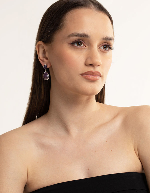Silver Plated Amethyst Teardrop Earrings
