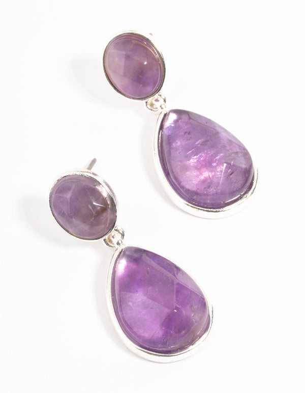 Silver Plated Amethyst Teardrop Earrings