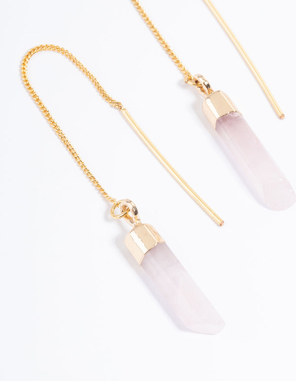 Gold Plated Rose Quartz Thread Through Earrings