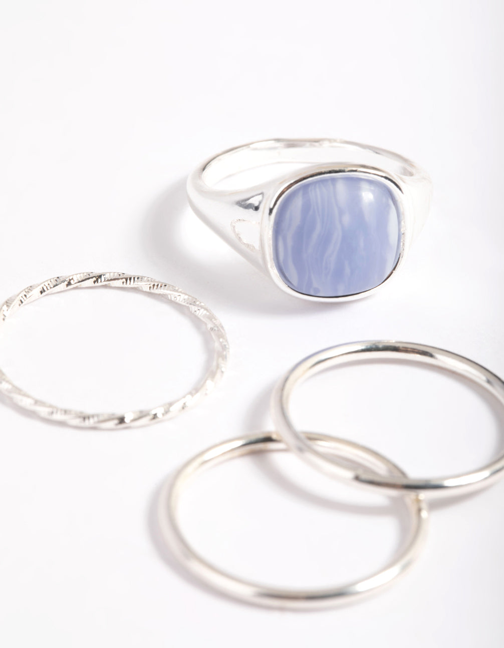 Silver Plated Blue Lace Agate Ring Stack Pack