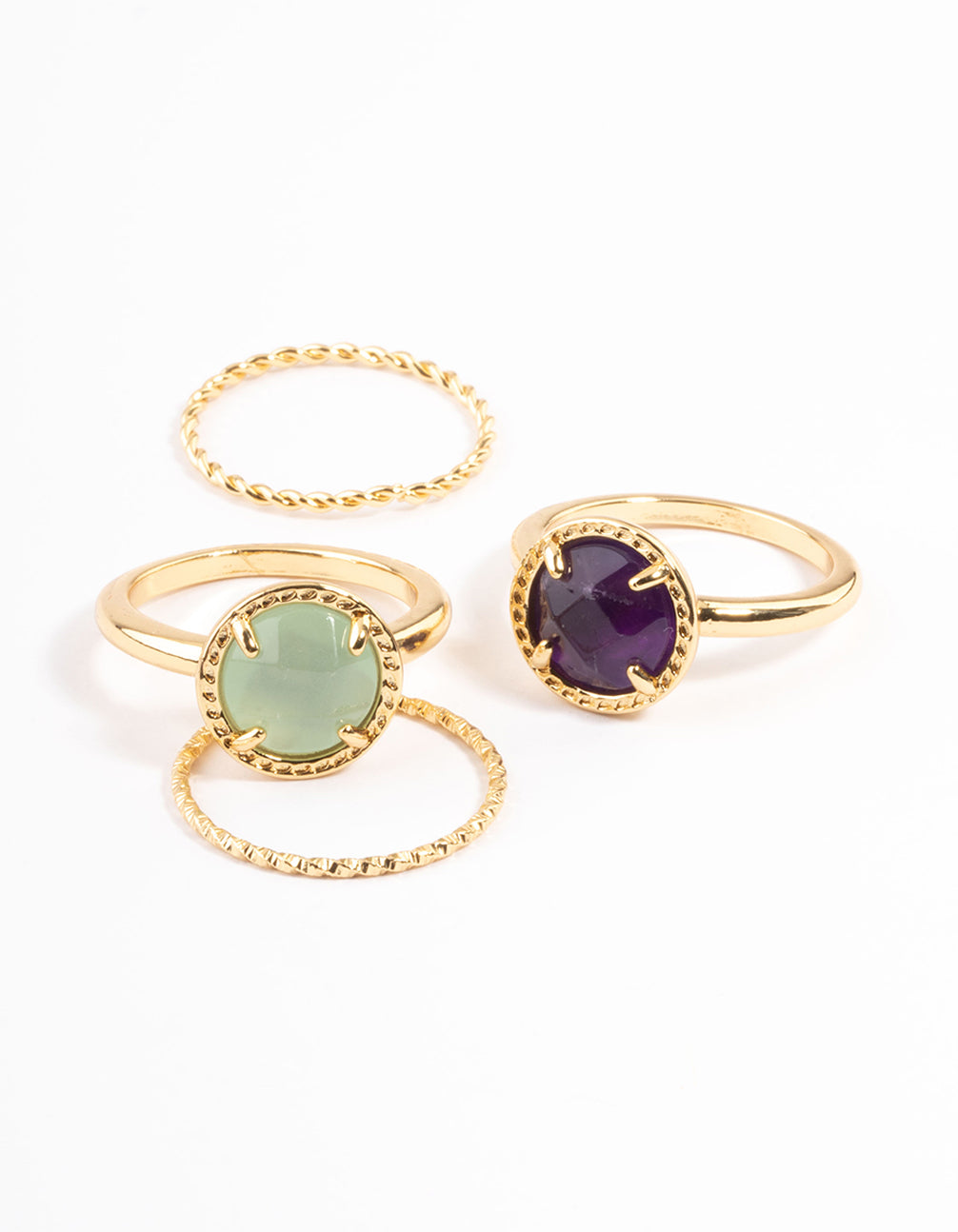 Gold Plated Semi Precious Stone Ring Stack Pack