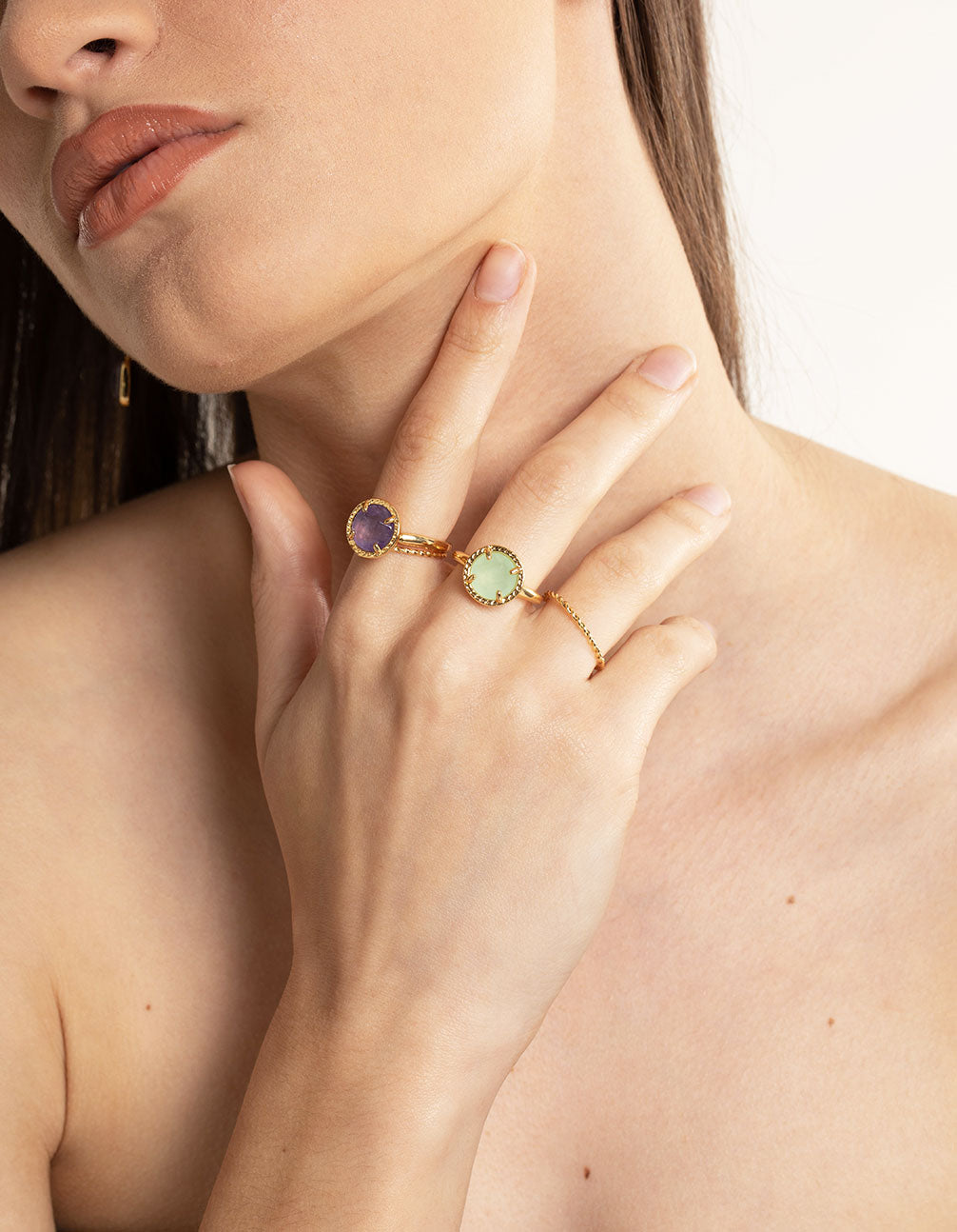 Gold Plated Semi Precious Stone Ring Stack Pack