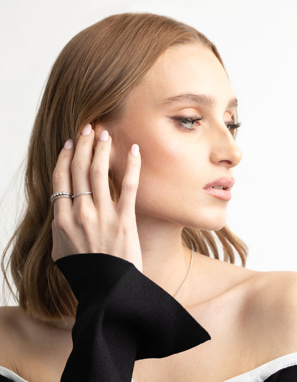 Silver Diamond Simulant Baguette Ring Pack