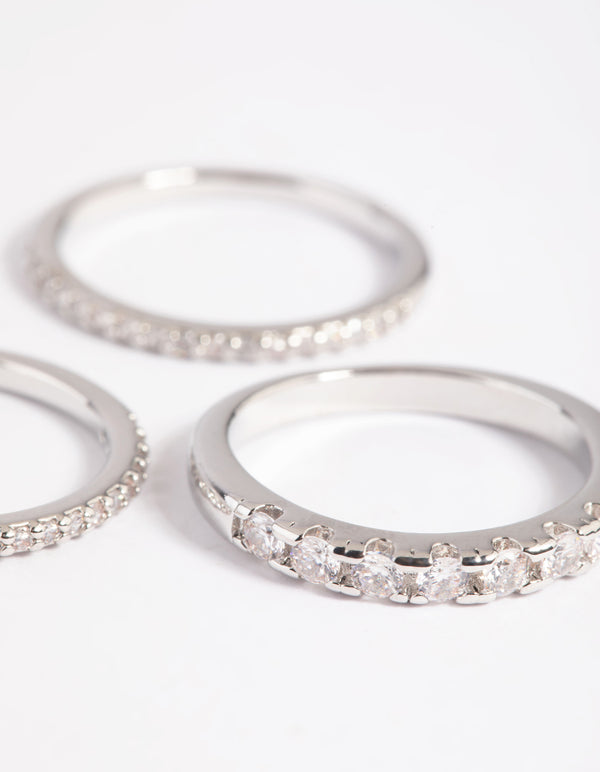 Silver Diamond Simulant Baguette Ring Pack