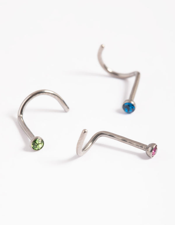 Titanium Simple & Clear Nose Stud Pack
