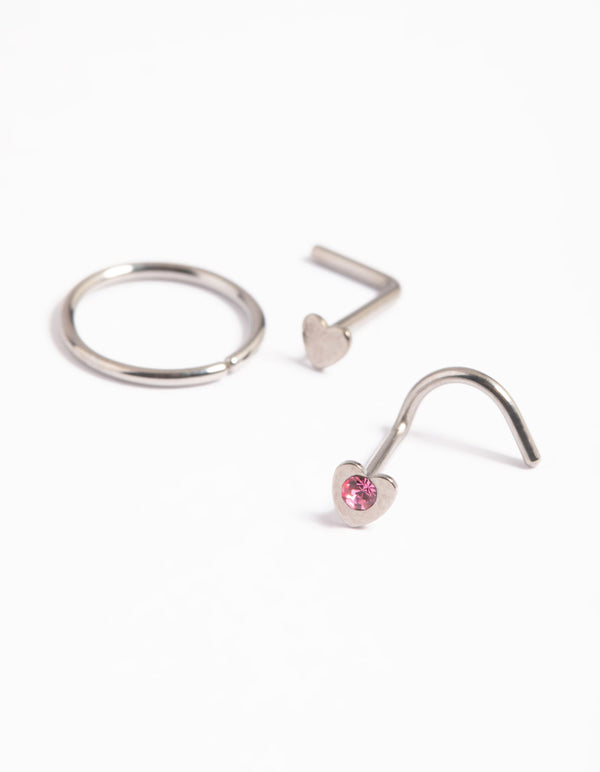 Titanium Hearts Nose Stud Pack