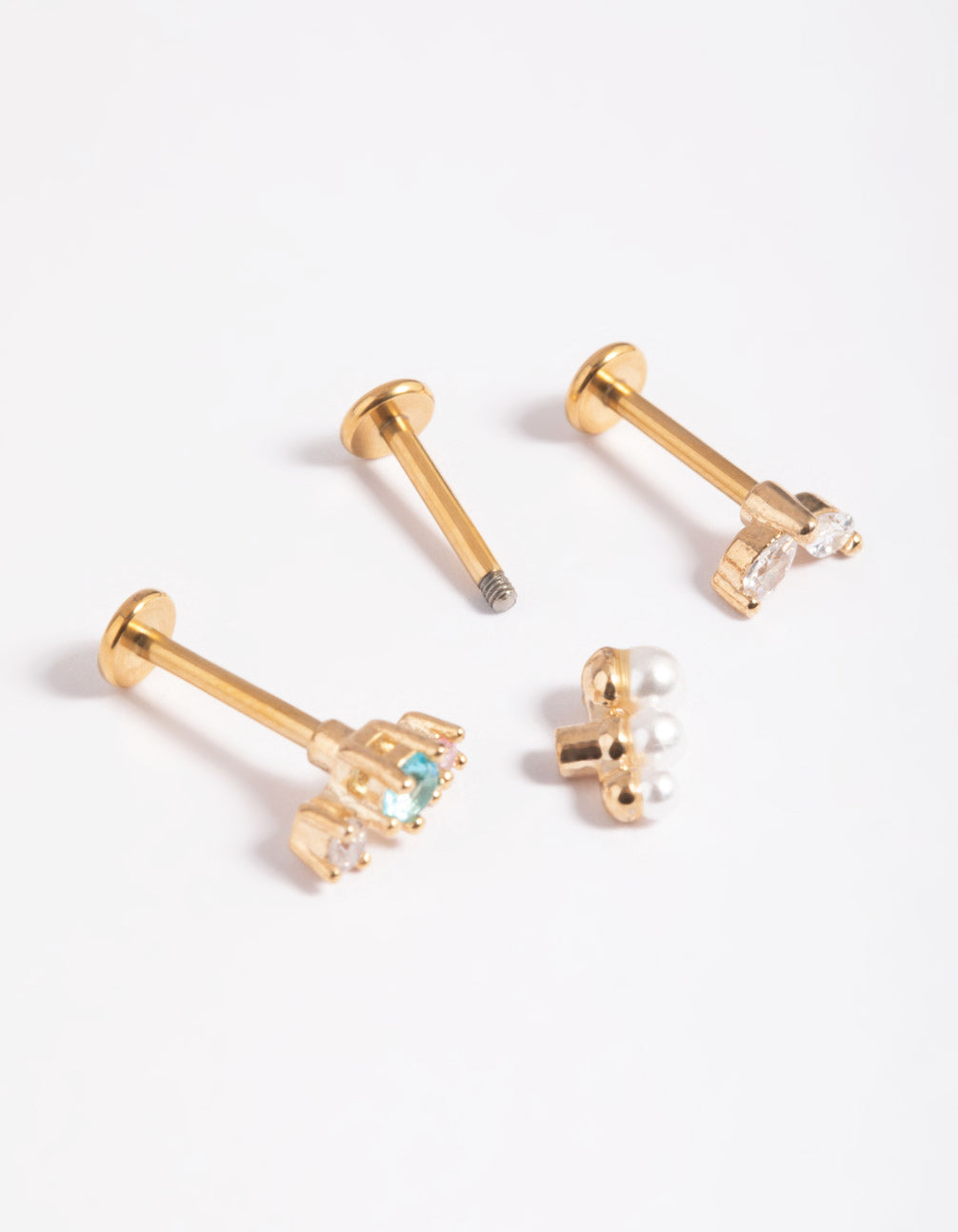 Gold Plated Titanium Cubic Zirconia Pearl Bar Flat Back