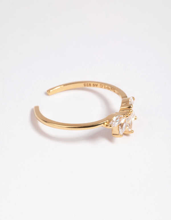 Gold Plated Sterling Silver Fan Diamante Ring