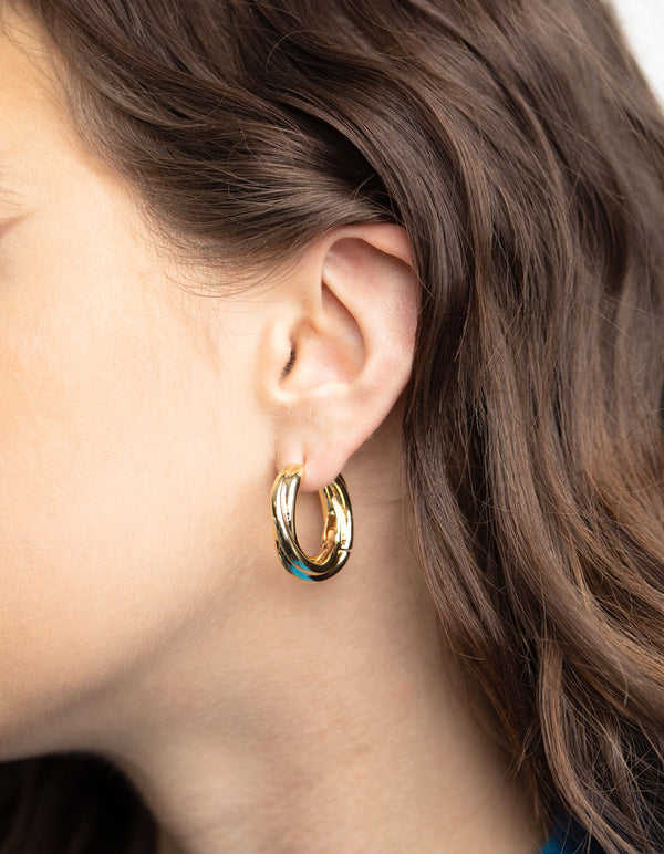 Gold Plated Chunky Molten Huggie Hoop Earrings