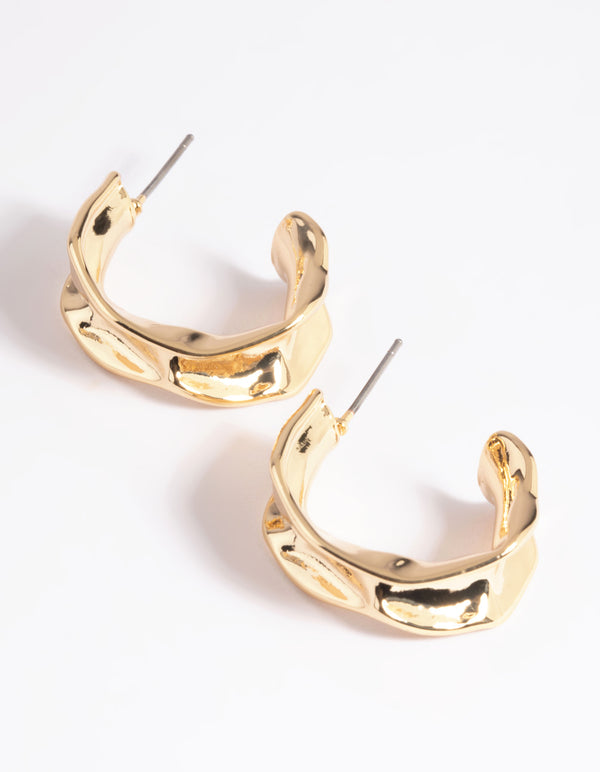 Gold Plated Molten Hoop Earrings