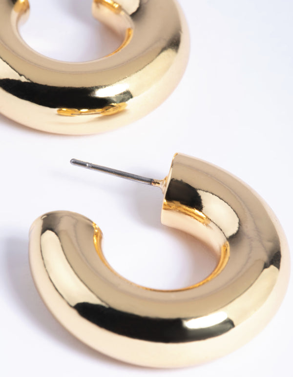 Gold Plated Brass Chubby Hoop Earrings