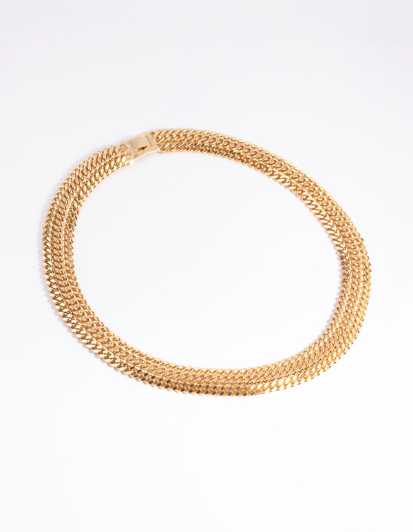 Gold Plated Curb Chain Layered Necklace