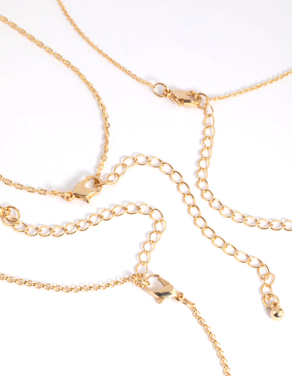Gold Plated Molten Layered Necklace Pack