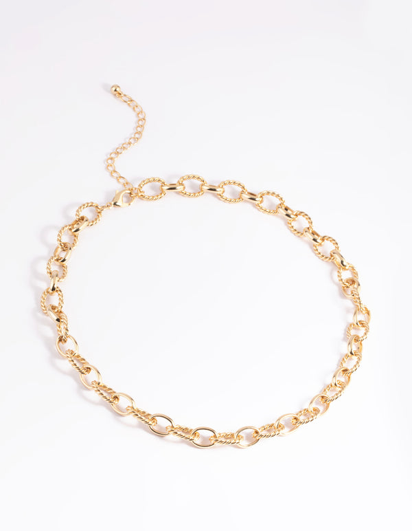 Gold Plated Textured Oval Layered Necklace