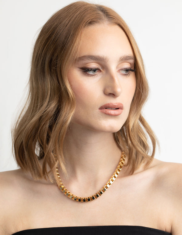 Gold Plated Chunky Box Chain Necklace